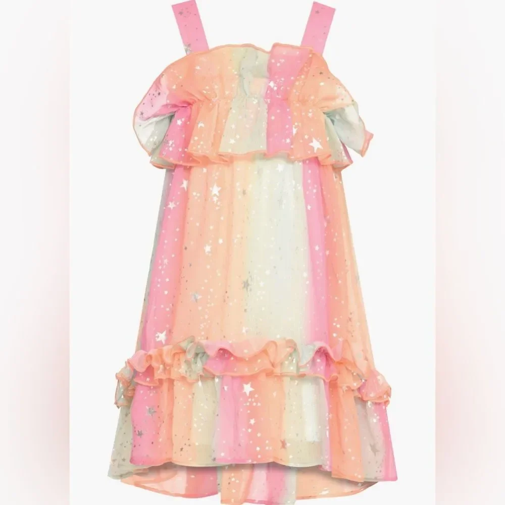 NWT ✨ BABY SARA Kids Ruffle Rainbow Dress with Metallic Stars Size 5